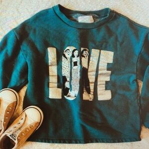 Kids Teal LOVE Graphic Sweatshirt